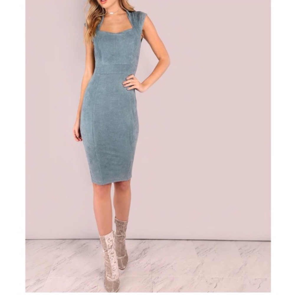 Blue Grey Suede Midi Dress